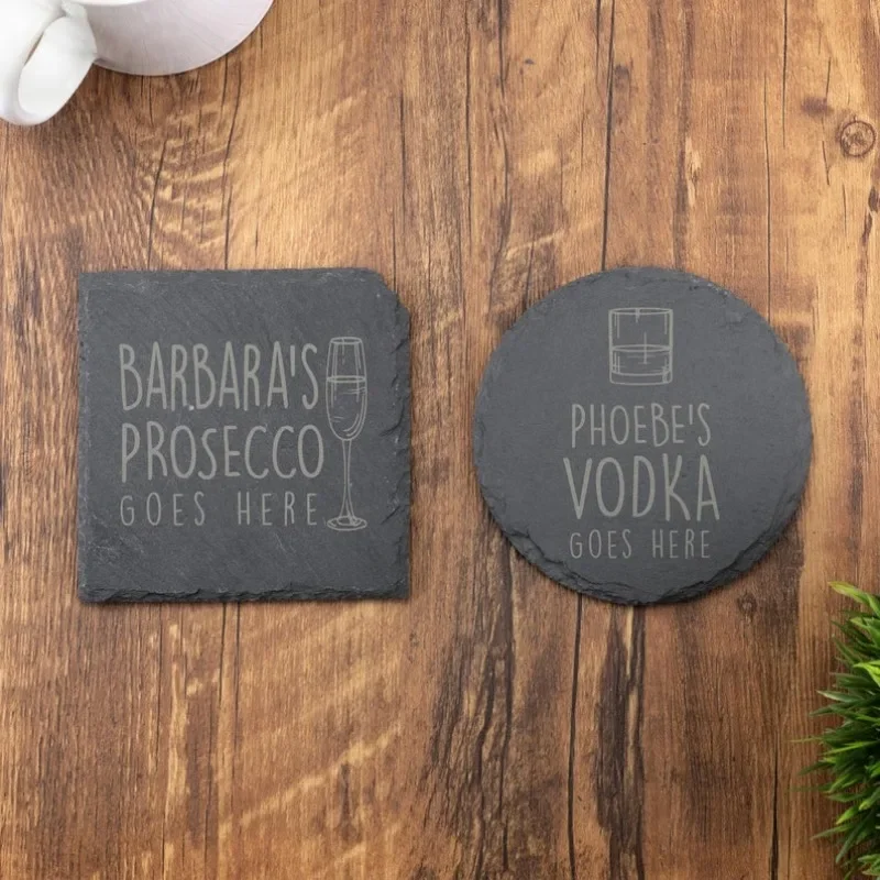 1PCS Free Customized Engraving Slate Coaster Personalised Round Tea Coffee Beer Wine Stone Coaster for Wedding Anniversary Gifts