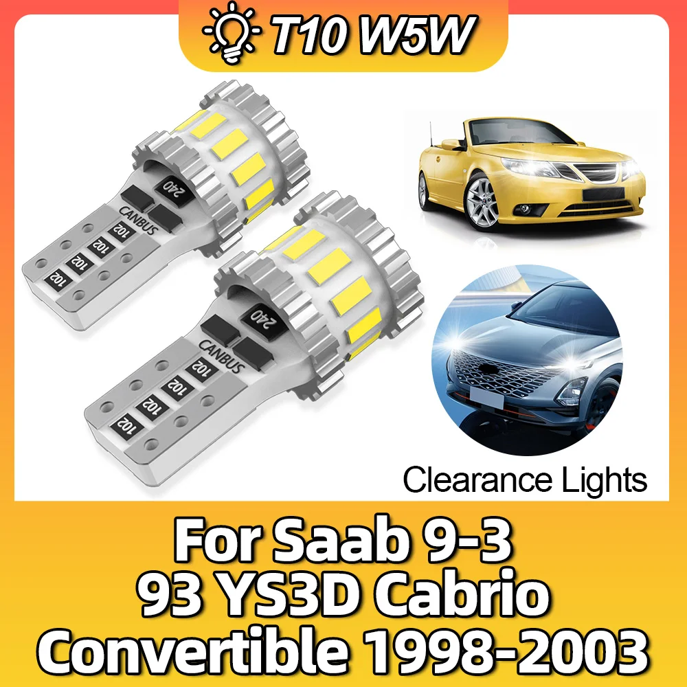 2PCS W5W T10 LED CANBUS No Error Car Clearance 194 Lights For Saab 9-3 93 YS3D Cabrio Convertible 1998 1999 2000 2001 2002 2003