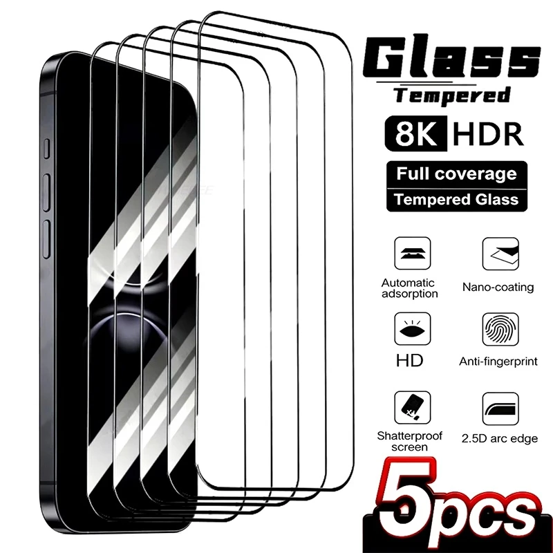 

Full Cover Ultra HD Tempered Glass for iPhone 17 Pro Max 16 15 13 11 12 14 Pro Max 7 8 Plus Air SE Anti-Scratch Screen Protector