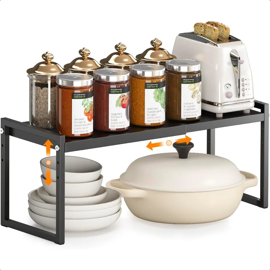 

Расширяемый органайзер для кухонной столешницы, штабелируемые органайзеры для полки для шкафа, компактная полка для специй, кладовая для хранения в ванной комнате