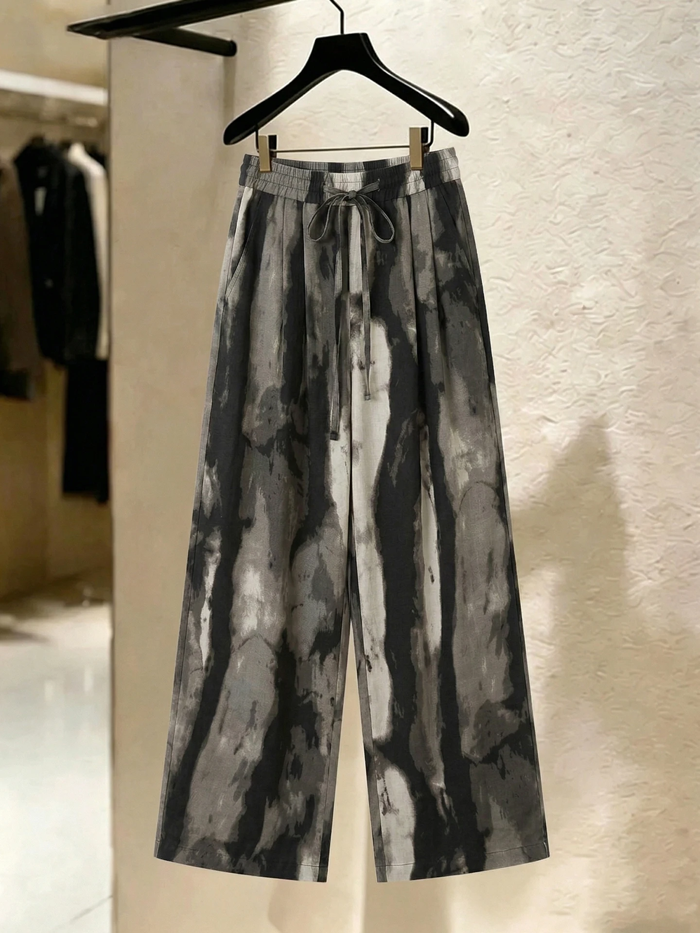 

High Waist Slimming Casual Pants Color Block Design Summer New Loose Fashionable Wide Leg Pants Korean Style Commute Wind