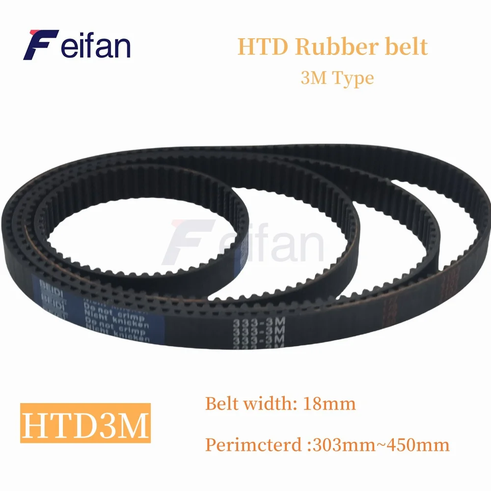 

HTD 3M Synchronous Timing belt length 303/306/309/312/315/318/321/324/327/330/333/336mm - 447/450mm for width 18mm Rubber closed