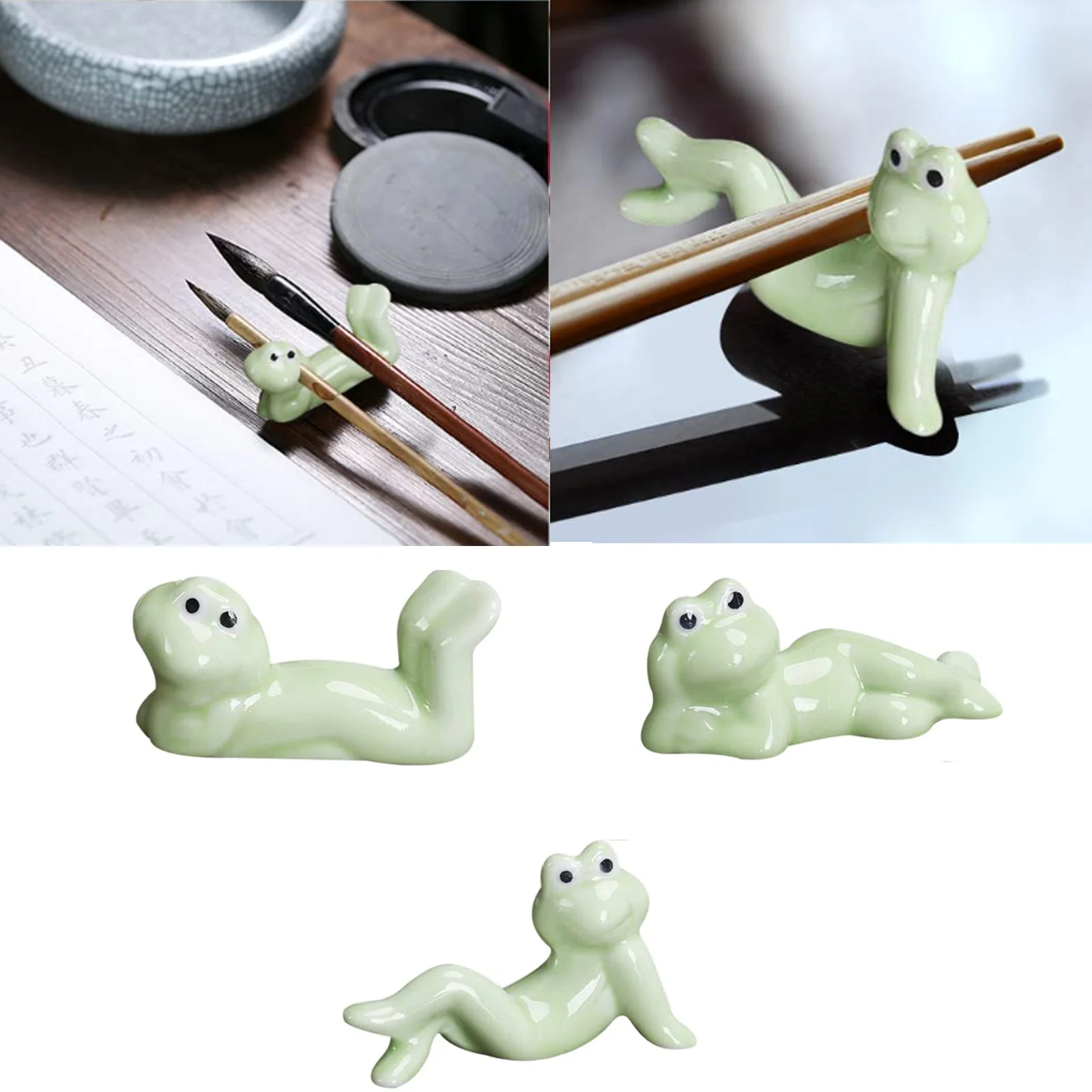 Ceramic Ornament Frog Chopsticks Holder Ceramic Tableware Chopsticks Holder Super Cute Japanese/Korean Styles Pen Holder