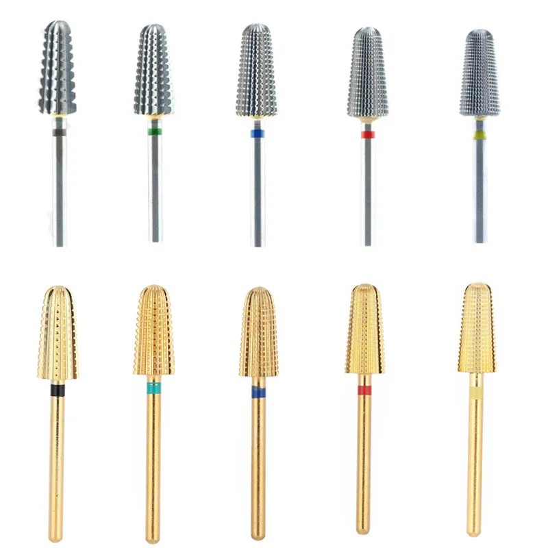 New 5 IN 1 Tapered Carbide Nail Drill Bits Two-Way Carbide Bit Drill Accessories Milling Cutter for Manicure Left and Right Hand