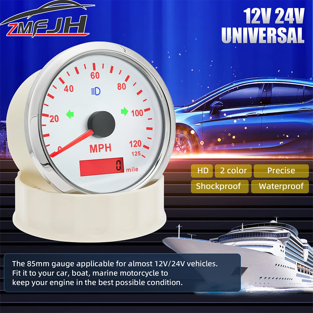 

85 мм GPS спидометр 125 км/MPH датчик скорости цифровой одометр для автомобиля, мотоцикла, квадроцикла, UTV, морской лодки, водонепроницаемый индикатор скорости