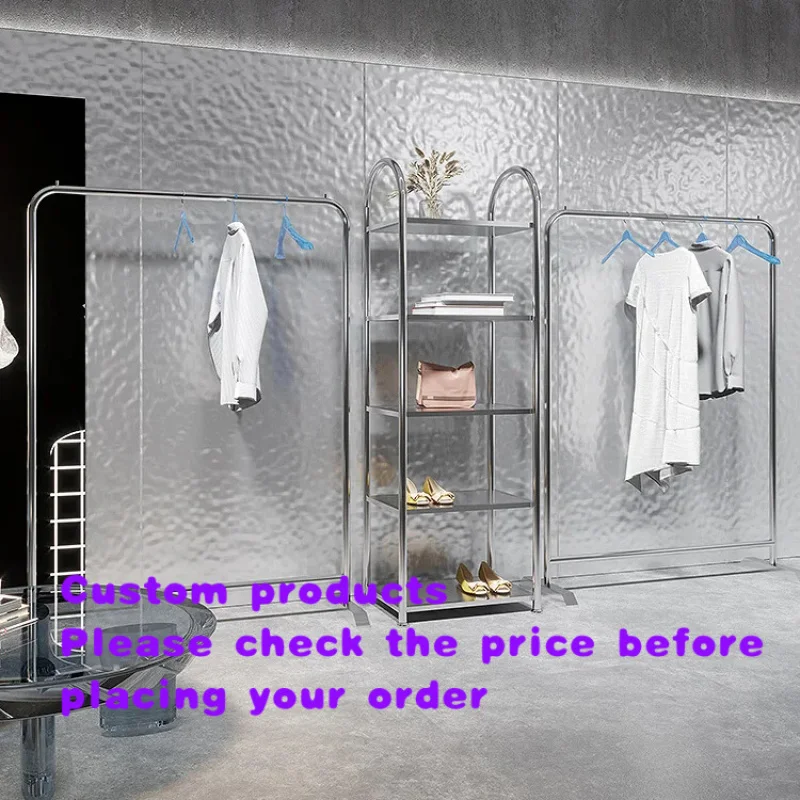 custom.Professional Custom Silver Display Racks Floor Standing Clothes Display Hangers Quality Boutique Cloth Stands Racks