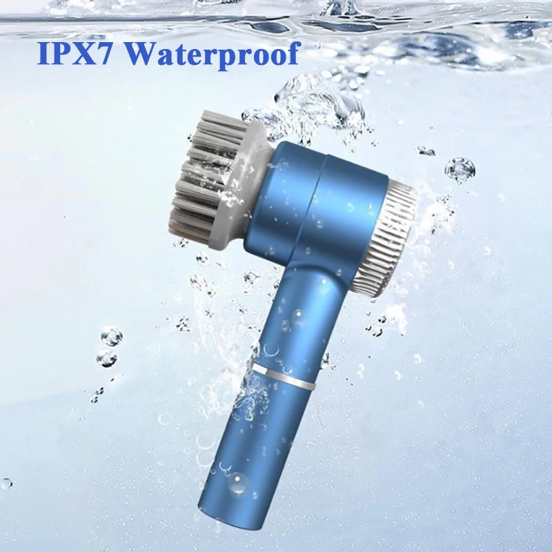 5-in-1 무선 전기 청소 브러시 ​​다기능 욕실 주방 청소 방수 회전 브러시 3 속도 5 헤드