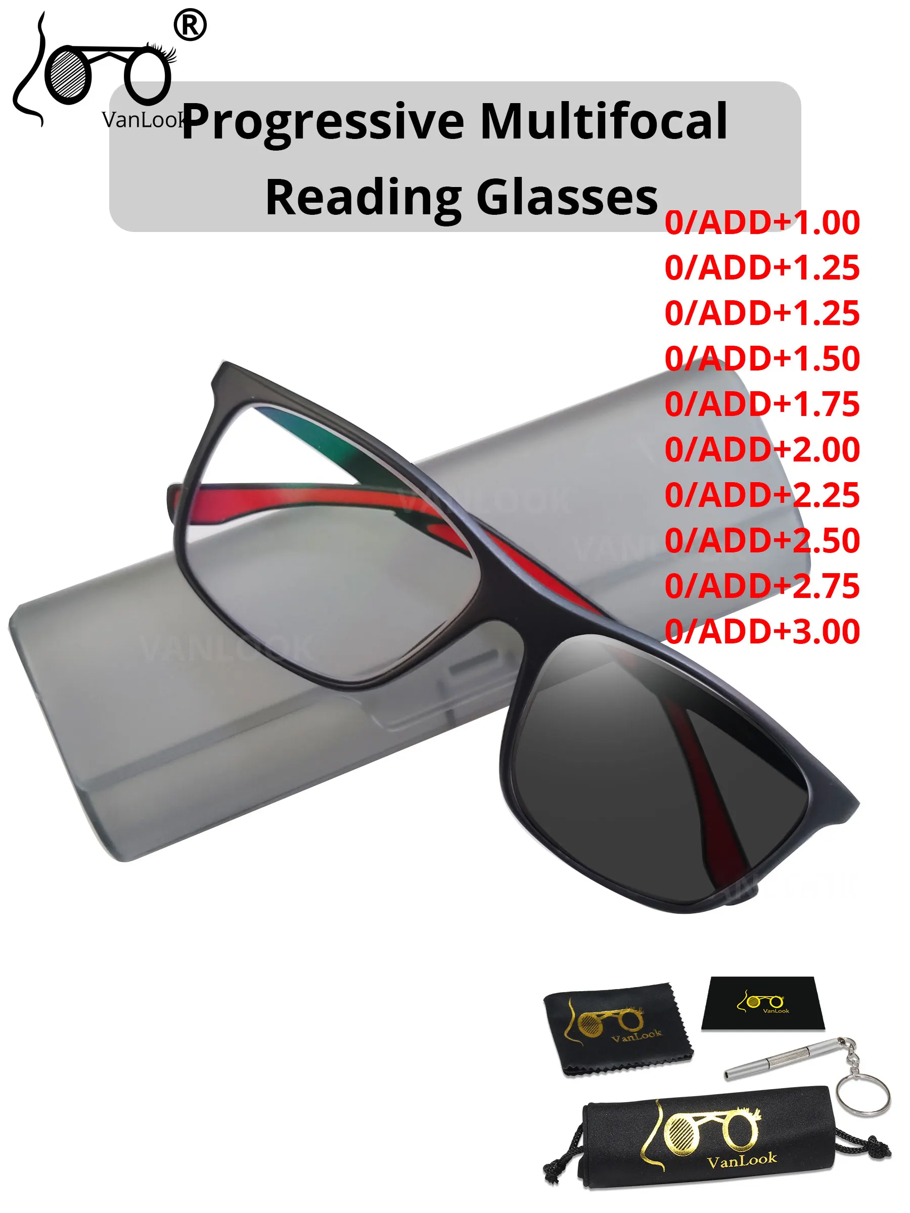 Photochromic Grey Progressive Multifocal Reading Glasses Anti Blue Light TR90 Aluminum Magnesium Square Frame Sport Eyewear