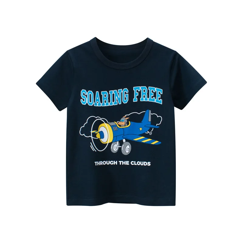 2023 Children Cartoon Short T-Shirts Clothes for Boy 100% Cotton Short Sleeve Bear Dinosaurs Solar Kids Casual Sport Top Tees