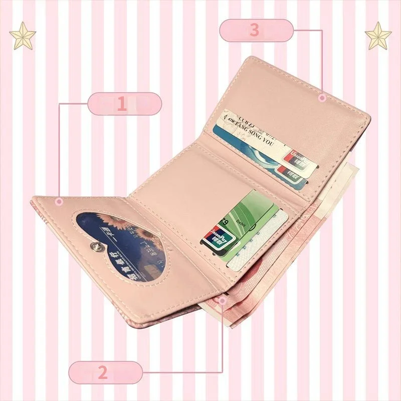 Xiuya Pink Cute Wallets for Women Cartoon Sweet Fashion Pretty Bunny Folding Wallets Small Card Youth Lolita New Aesthetic Purse