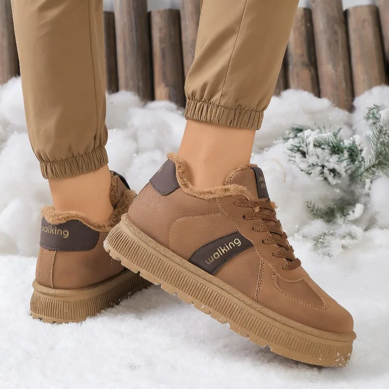 

Winter Warm Women's Fleece Lined Sneakers Thermal Mix Color Vulcanized Shoes Non-Slip Casual Platform Shoes