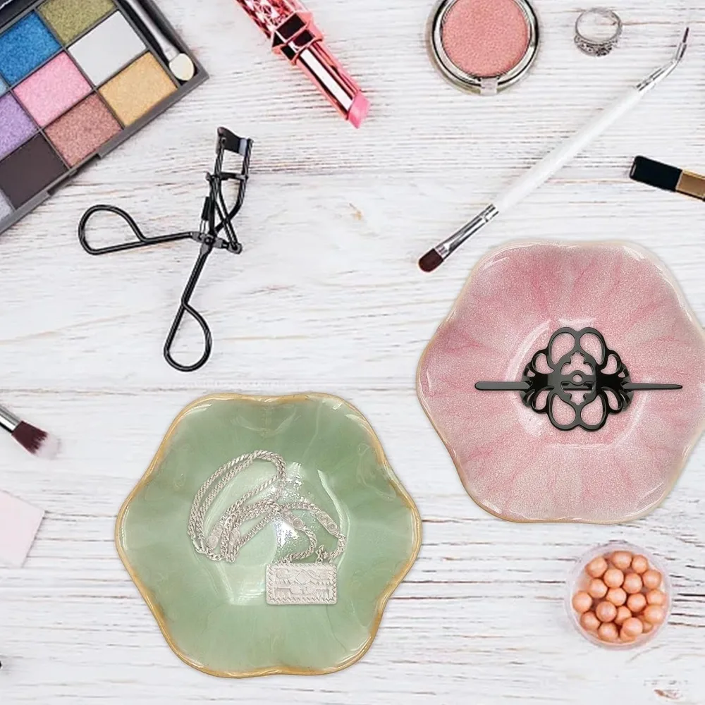 2 قطعة طبق حلقي من السيراميك حامل طبق المجوهرات لوحة صينية حلية صغيرة للأقراط والخواتم والقلائد ومفاتيح وصينية تنظيم السوار f