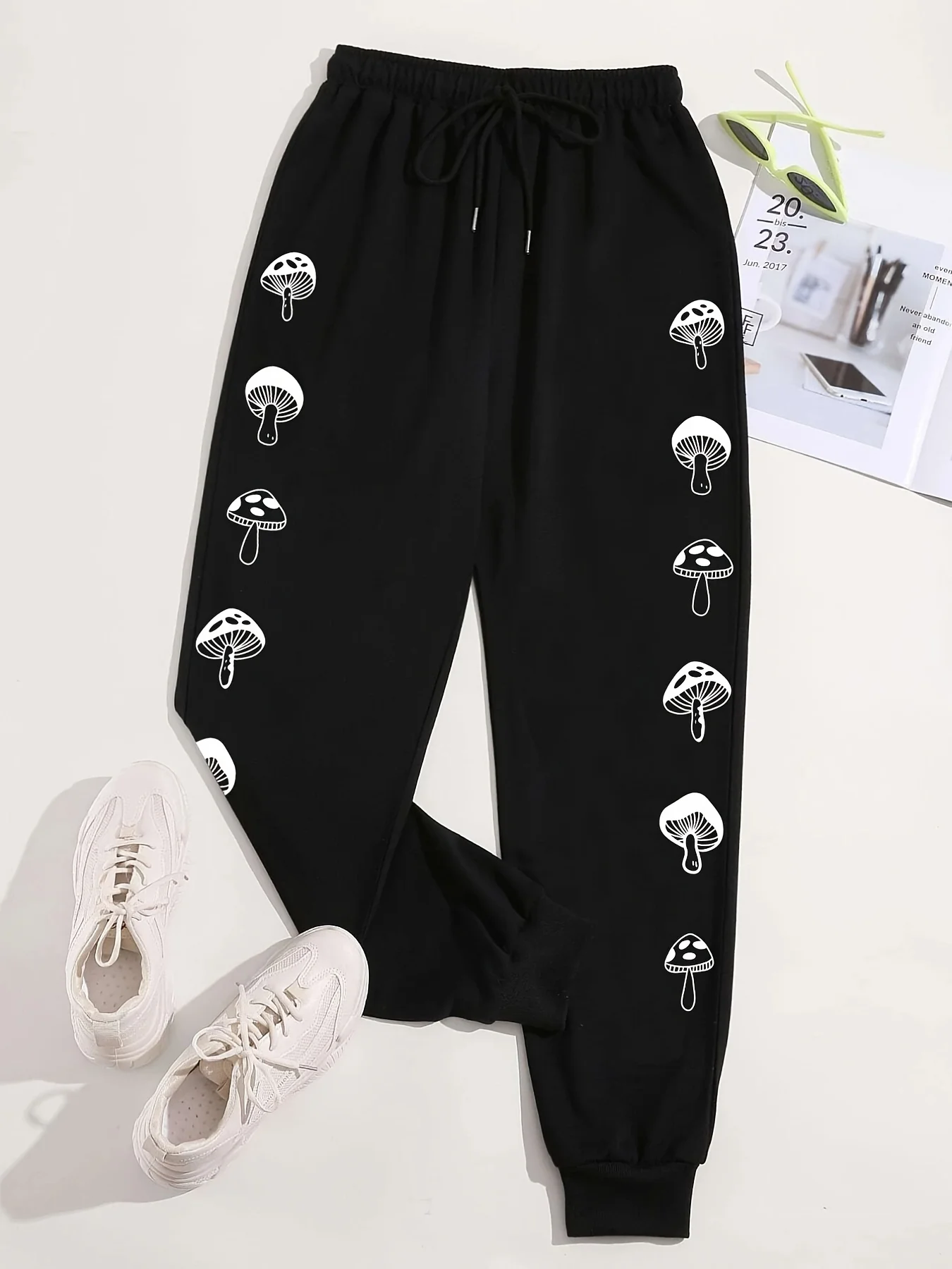 Kawaii Mushroom Printing Women's Elastic Waist Pants Comfortable Drawstring Long Pant Fashion Casual Female Sports Sweatpants