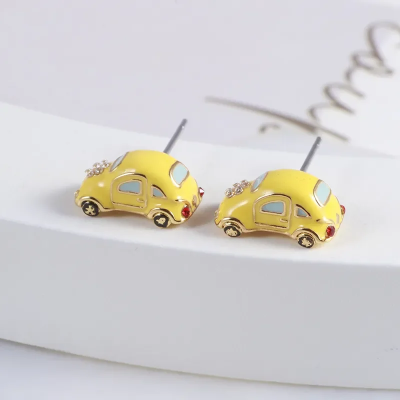 

European And American Accessories Wholesale Enamel Glaze Interesting Creative Lovely Yellow Car Ear Accessories