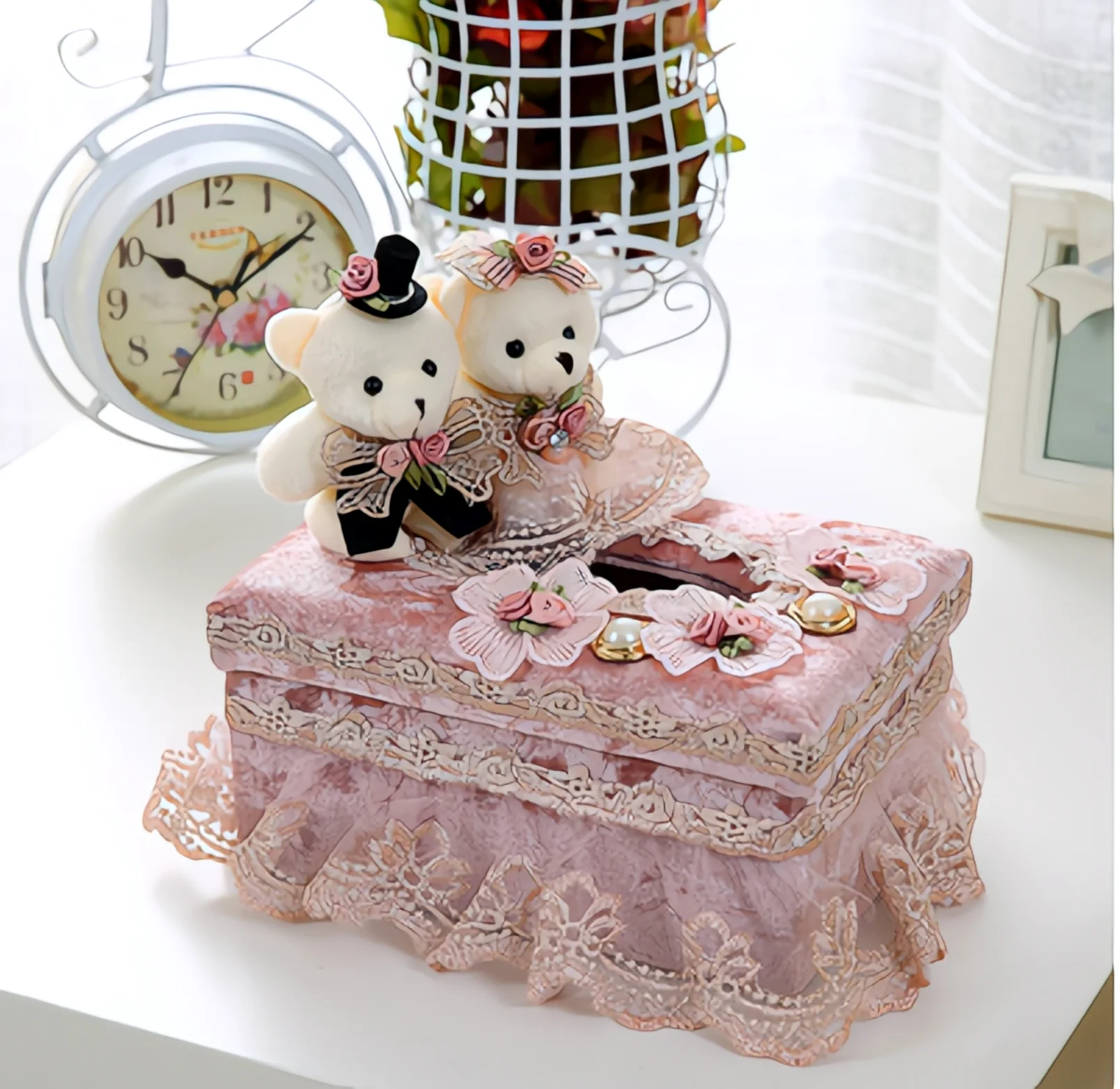 

Living room creative lace multi-functional tissue box desktop mobile remote control storage box pumping paper box