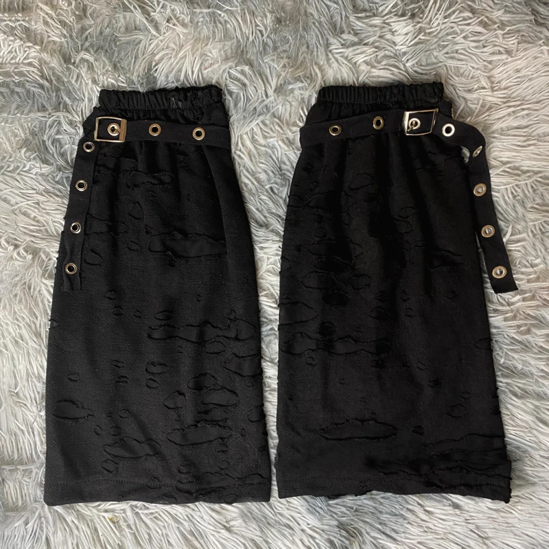 Gothic Socks For Women Broken Fabric Cool Street Leg Warmers With Eyelet Ribbon Flare Slim Black Foot Cover Leggings 2025 Spring