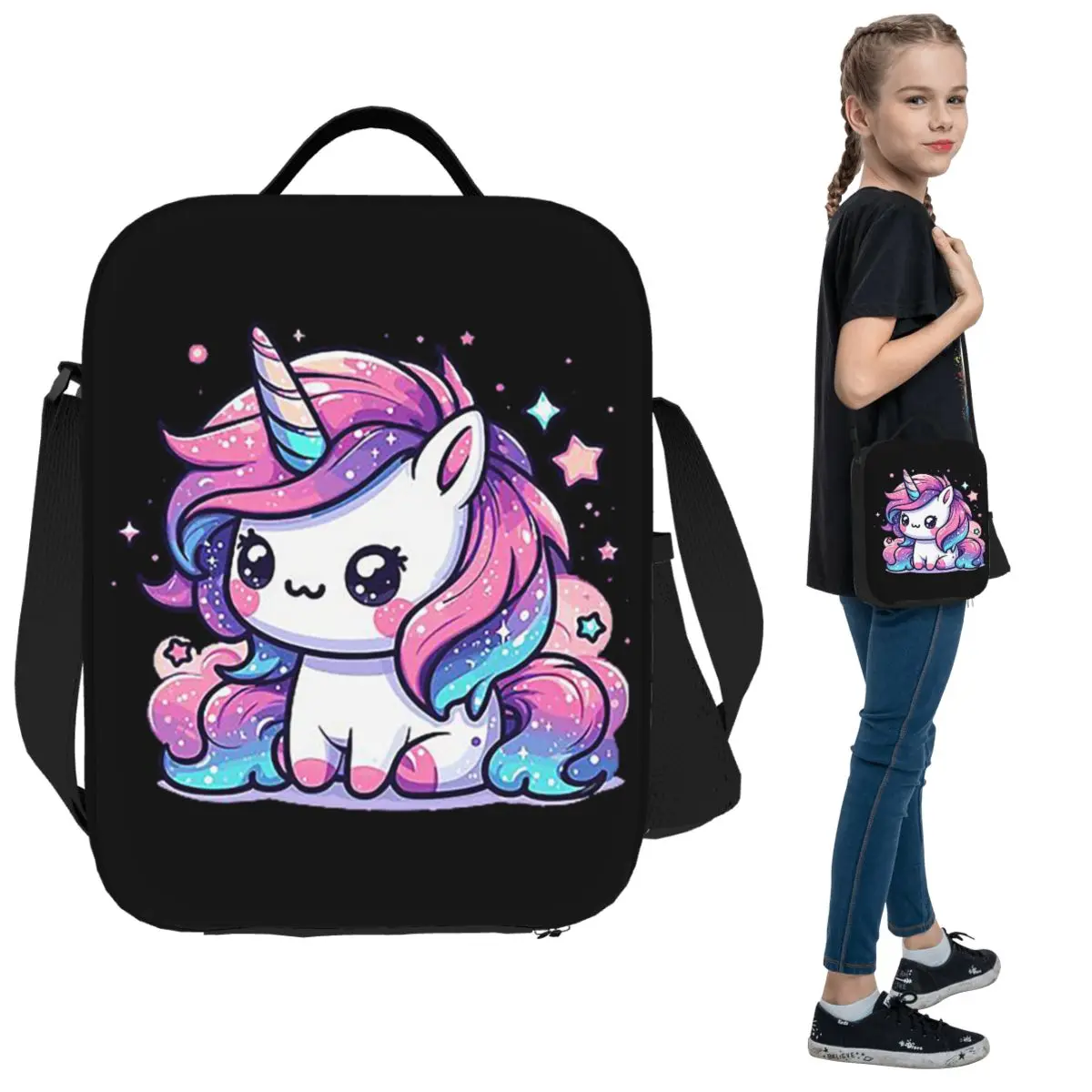 

Блестящая волшебная изолированная сумка для обеда с единорогом для женщин, офисный холодильник, термосумка для еды, портативная коробка для завтрака, контейнер