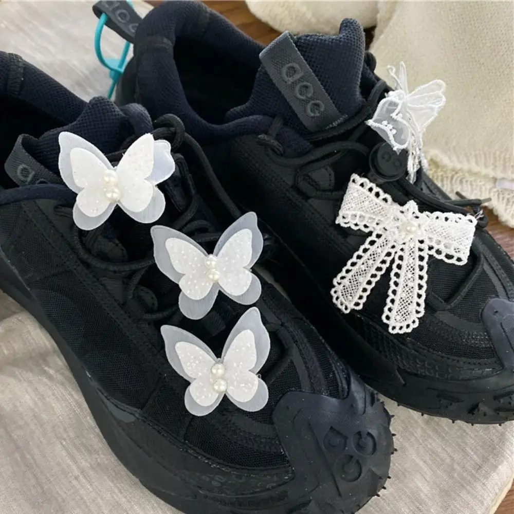 Handmade Bead Bowknot Shoes Charm Pearl Crystal Butterfly Shoe Buckle Shoes Flower Keychain Lace Bow Shoelaces Clips Buckle