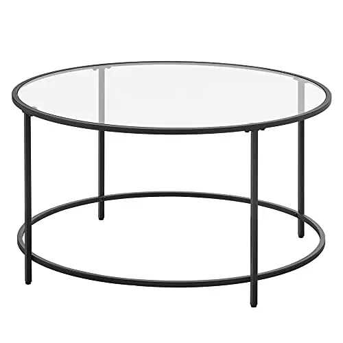 Ronde Salontafel, Glazen Tafel Met Stalen Frame, Woonkamertafel, Banktafel, Gehard Glas, Zwart