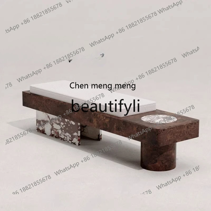 Italian light luxury marble fabric solid wood sofa stool, model room entrance decorative stool designer bench