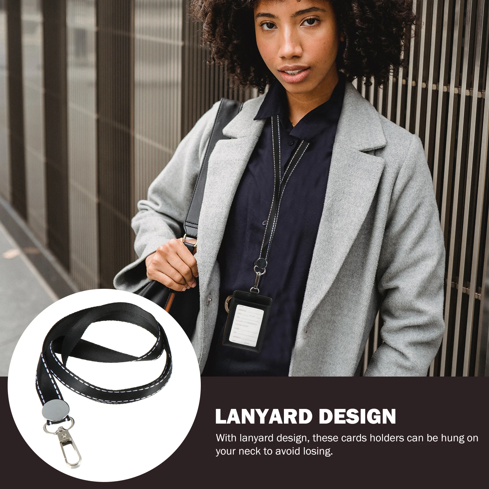 

1pc Double Sided Id Card Holder Clear Window For Name Badge Work Cards With Lanyard Id Badge Cover Work Cards Holder