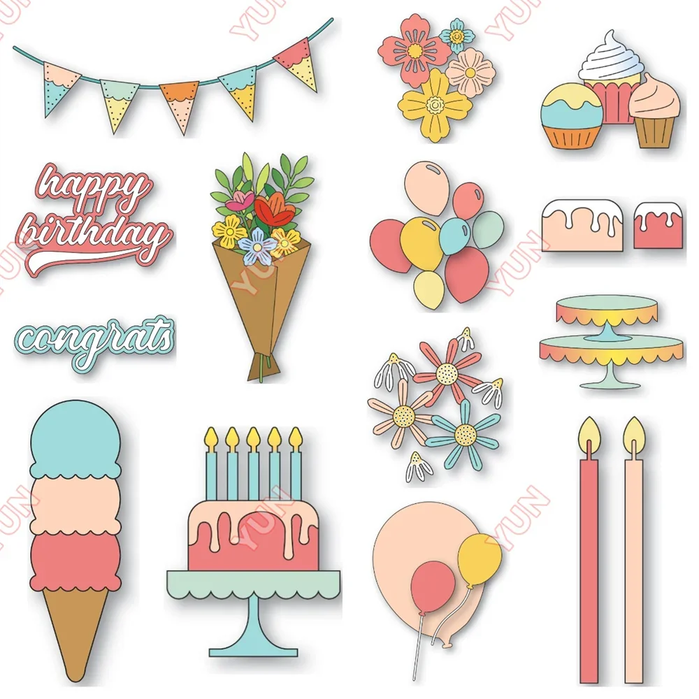 

Scrapbook Die Cuts Stencils Photo Album Handmade Happy Birthday Script Die Spring New Craft Metal Cutting Dies DIY Greeting Card