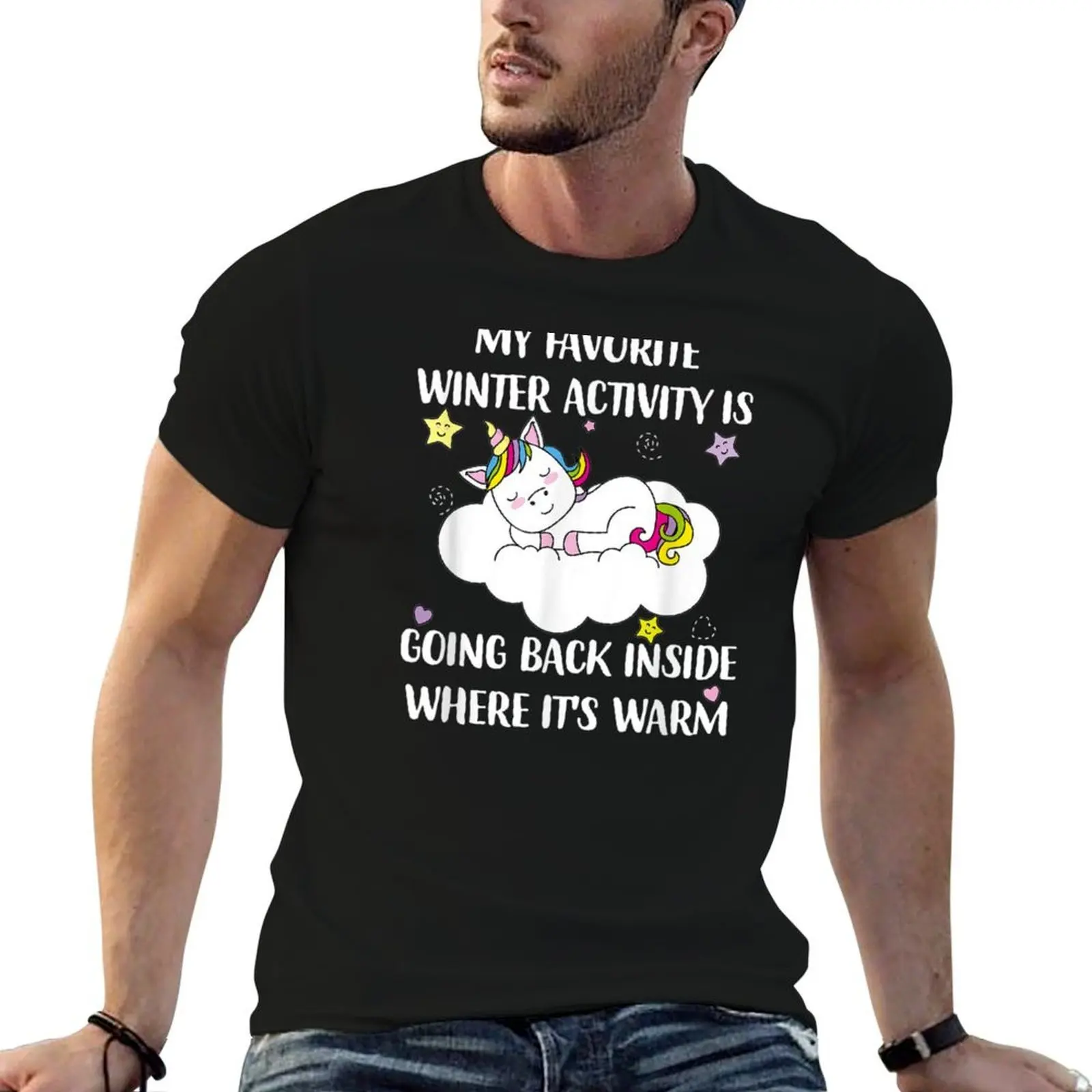 

my favorite winter activity is going back inside unicorn T-Shirt man graphic t shirt man t shirt heavy cotton T-Shirt