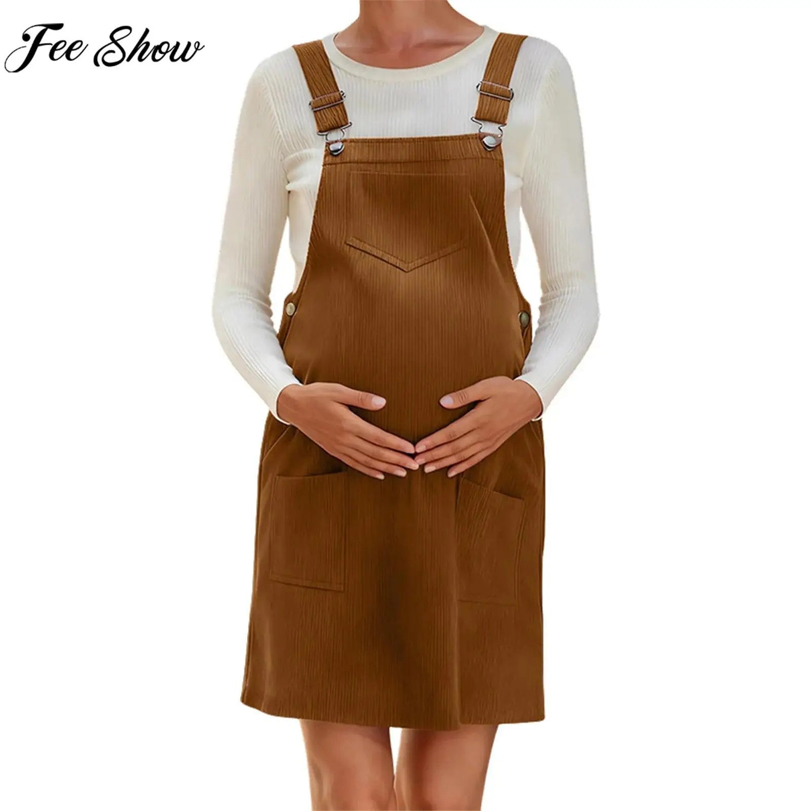 

Легкий комбинезон для беременных, модные повседневные платья с регулируемыми бретелями и карманами, офисный вечерние праздничный костюм