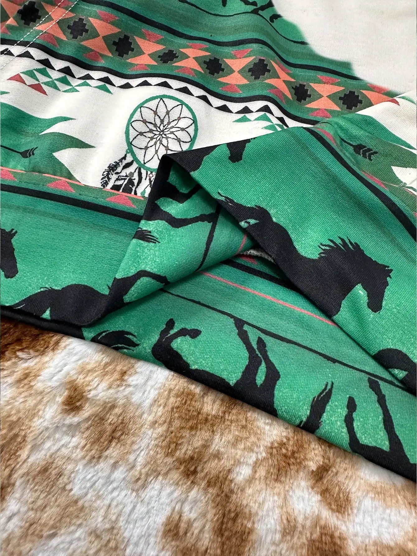 Sweat à capuche imprimé ethnique occidental pour femmes, sweat-shirt décontracté rétro imprimé, vêtements pour femmes