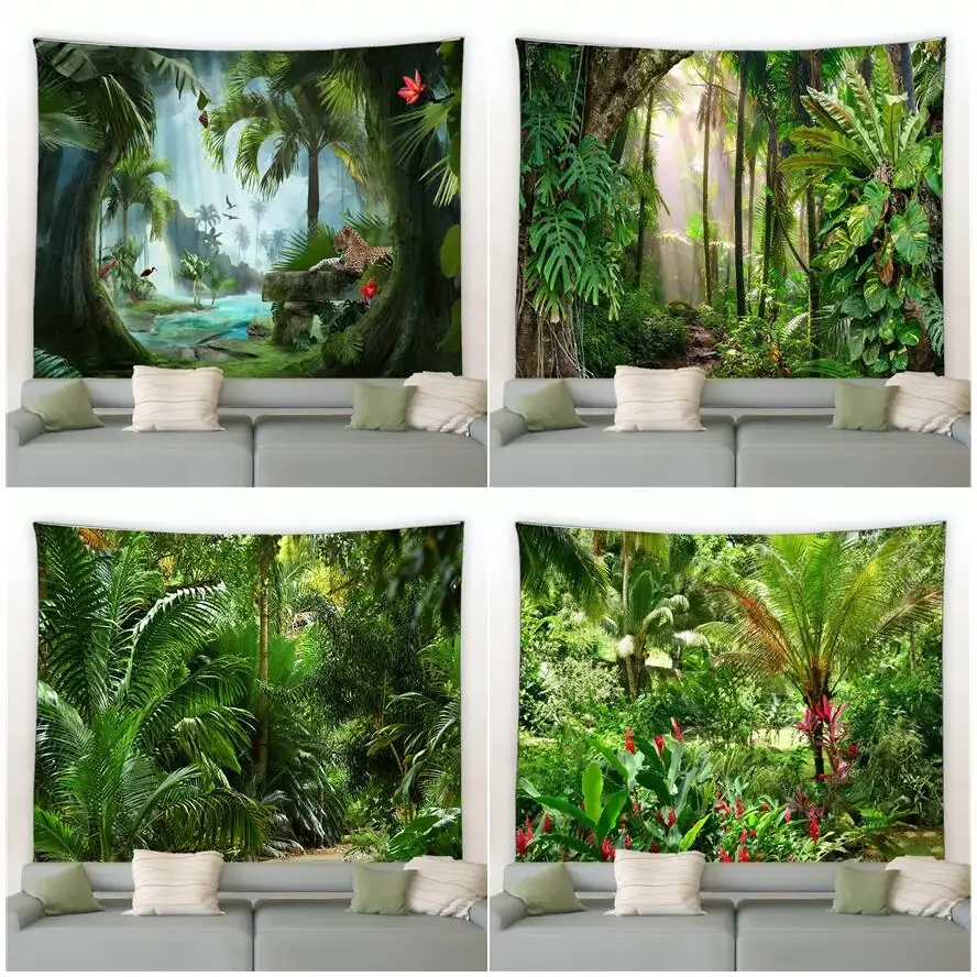 Jungle Plant Tapestry Forest Palm Tree Monstera Natural Flower Animal Living Room Garden Wall Hanging