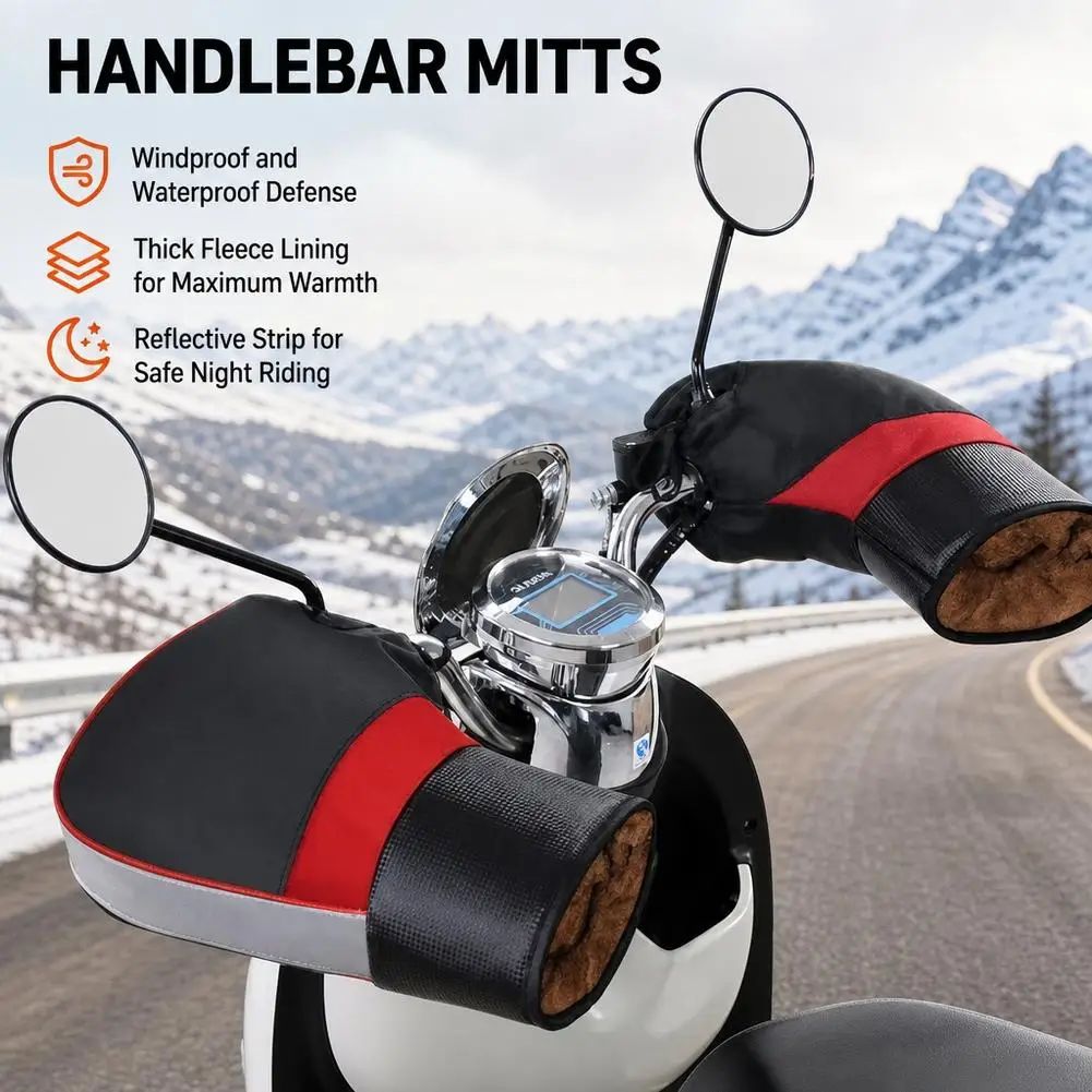 Winter Motorcycle E-Bike Gloves Thickened Fleece-Lined Handlebar Mitts Keep Warm Windproof Electric Handle Cover ﻿2026 New