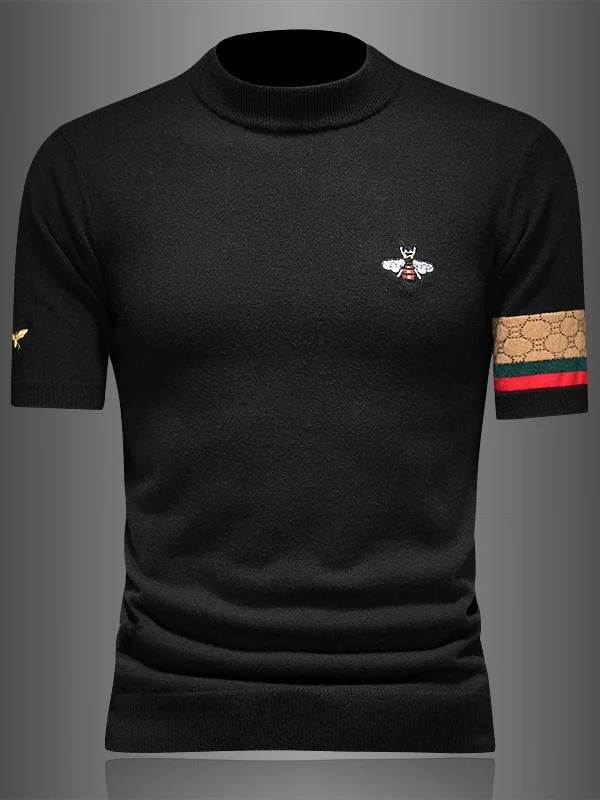 

ZhanChao Brand Men's Slim Fit ort Sve Woolen Sweater Embroidered Bee Design Base Layer Knitwear Faionable Autumn Winte...