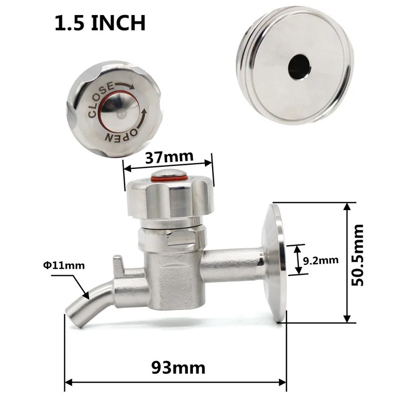 Imagem -03 - Tri Clamp Connect Clover 50.5 mm Virola Sus304 Sanitária Amostra Válvula de Cerveja Homebrew Fermentação Extrato de Amostragem 1.5