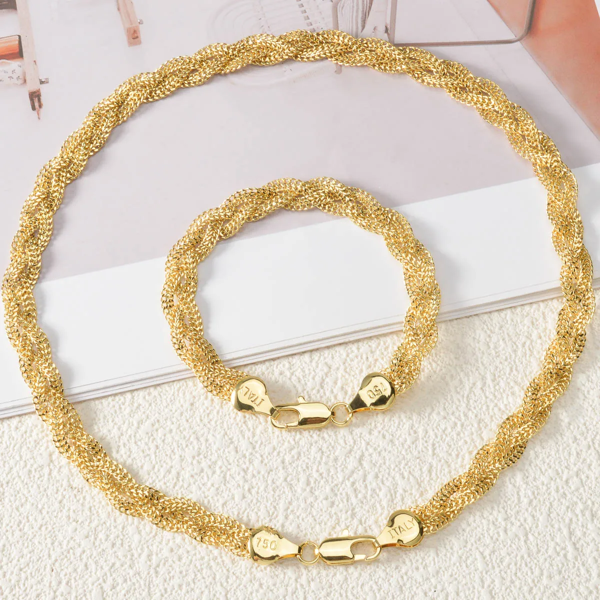 

2Pcs Necklaces Choker and Hand Bracelets for Women Men Twisted Mesh Braided Chain Jewelry Sets Daily Wear Dating Party Accessory