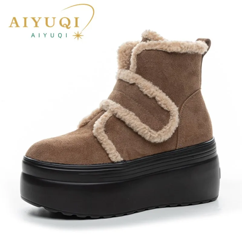 AIYUQI Snow Boots Women 2024 New Genuine Leather Winter Boots Women Platform Fashion Warm Women Ankle Boots