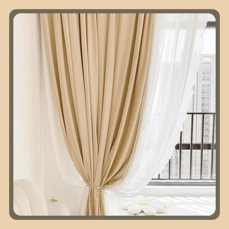 

Milk Tea French Curtains for Living Room Bedroom Elegant Shading Cream Colored Flannelette Australian Wool Light Luxury Velvet
