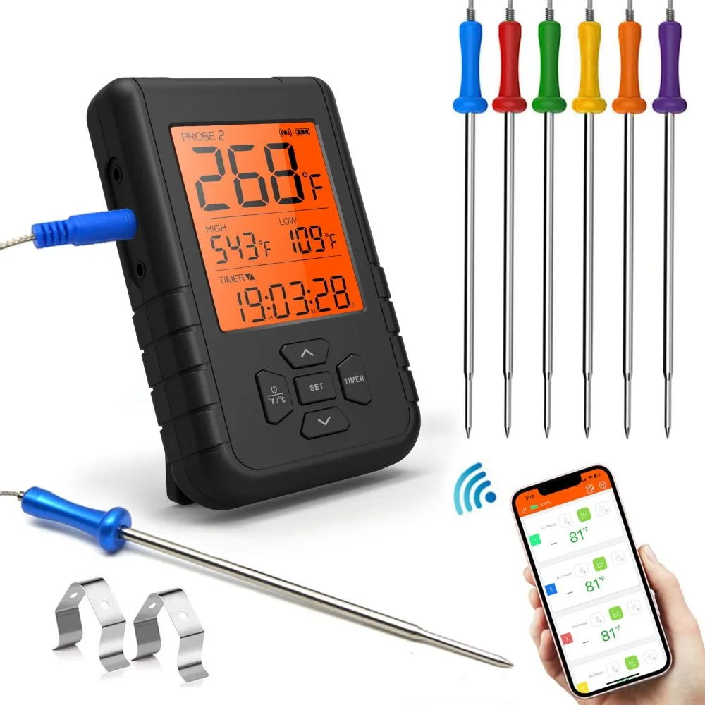 Bluetooth-Thermometer drahtloses Fleisch sofort gelesen zum Grillen Räucherofen Küchen thermometer Lebensmittel kochen