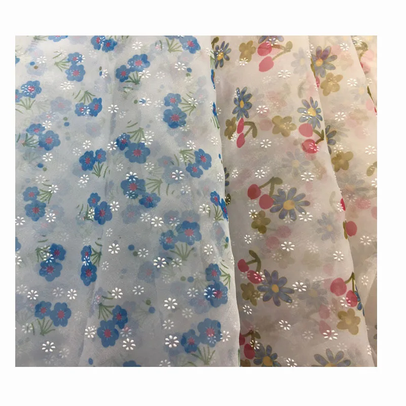 2025 Organza Small Floral Printed Adhesive Fabric Fresh Spring Summer Women's Children's Clothing Skirt Customizable Pattern