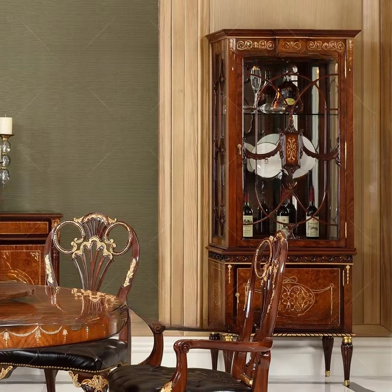 Classic Luxury English Living Room Wooden Wine Display Cabinet with a Glass Door
