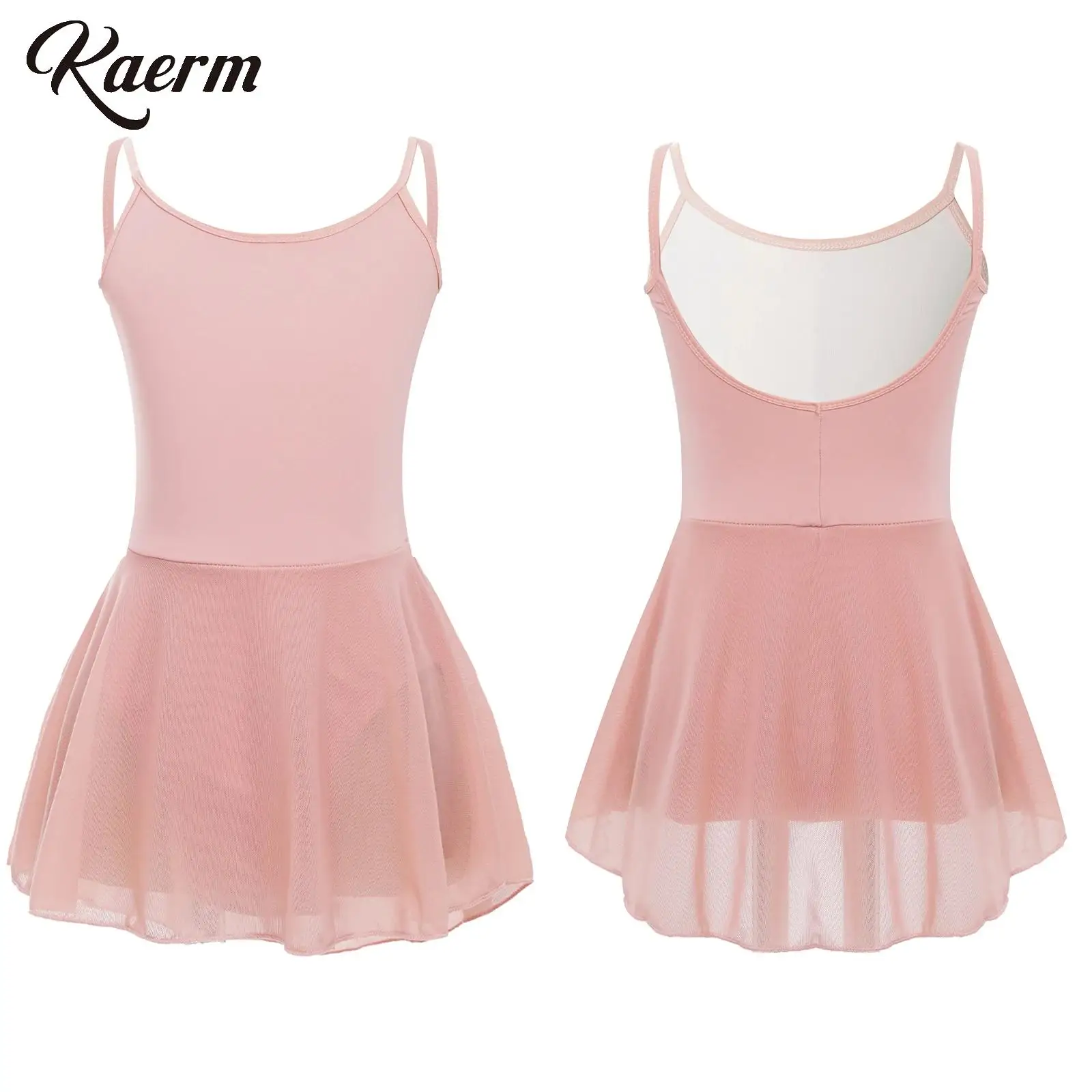 

Kids Girls Spaghetti Straps Ballet Dance Skirted Leotard Sleeveless Camisole Dress Solid Color Low Back Ballerina Training Dress