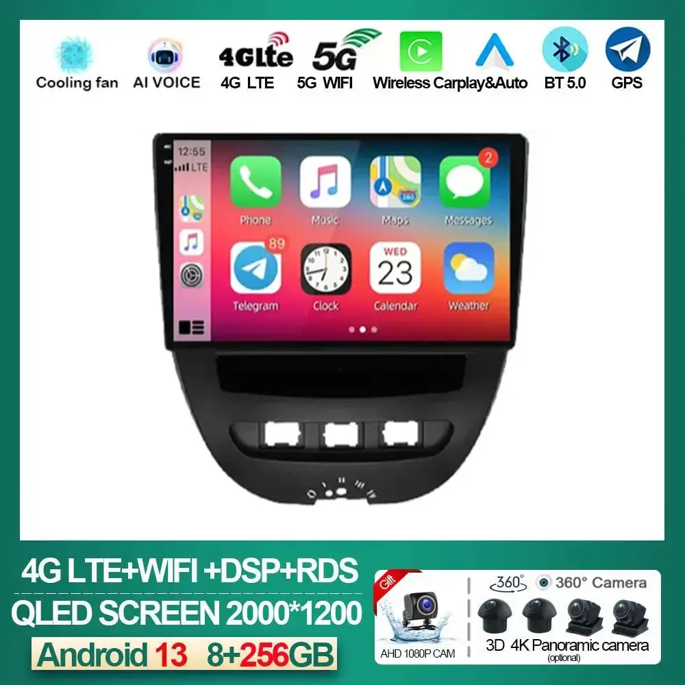 

Android 13 For Peugeot 107 Citroen C1 Toyota Aygo 2005 - 2014 Car Radio Multimedia Video Players CarPlay 2 din no dvd Carplay