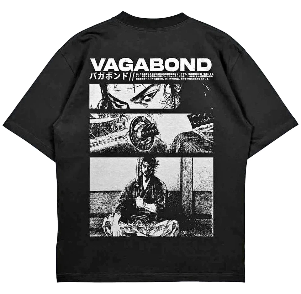 Vagabond Tee Retro Vintage 90s Samurai Manga T Shirt Top Clothing Short Sleeve Shirt Men Women for Spring and Summer