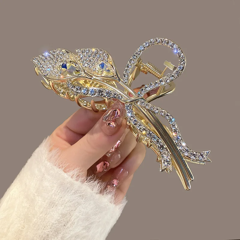 Fashion Rhinestone Metal Hair Claw Crab Clip for Women Girls Shiny Barrette Hairpin Ponytail Claw Clip Accessories Jewelry Gifts