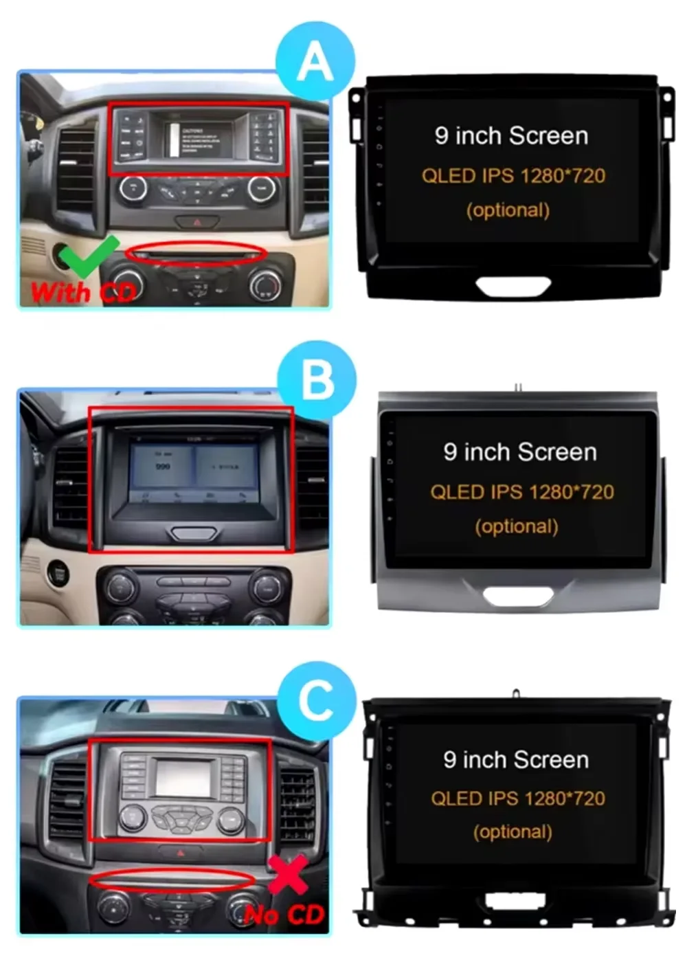 2K Incell Screen Android 16 Car Radio For Ford Ranger 2015 - 2022 Stereo Multimedia Player GPS Navigation 5G No 2din DVD Screen
