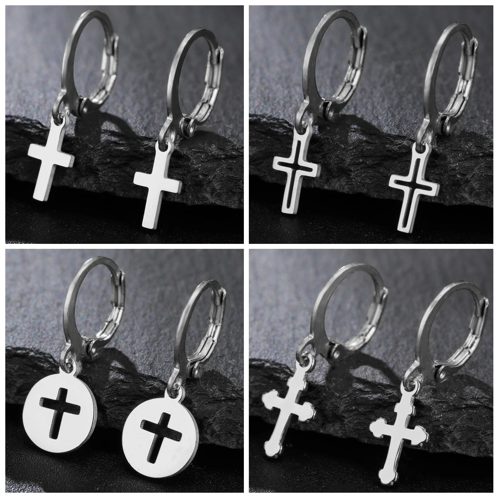 Unift Tiny Jesus Cross earrings for Women Men Hip Hop Punk Classic Minimalist Stainless Steel Jewelry Christian Amulet Christmas