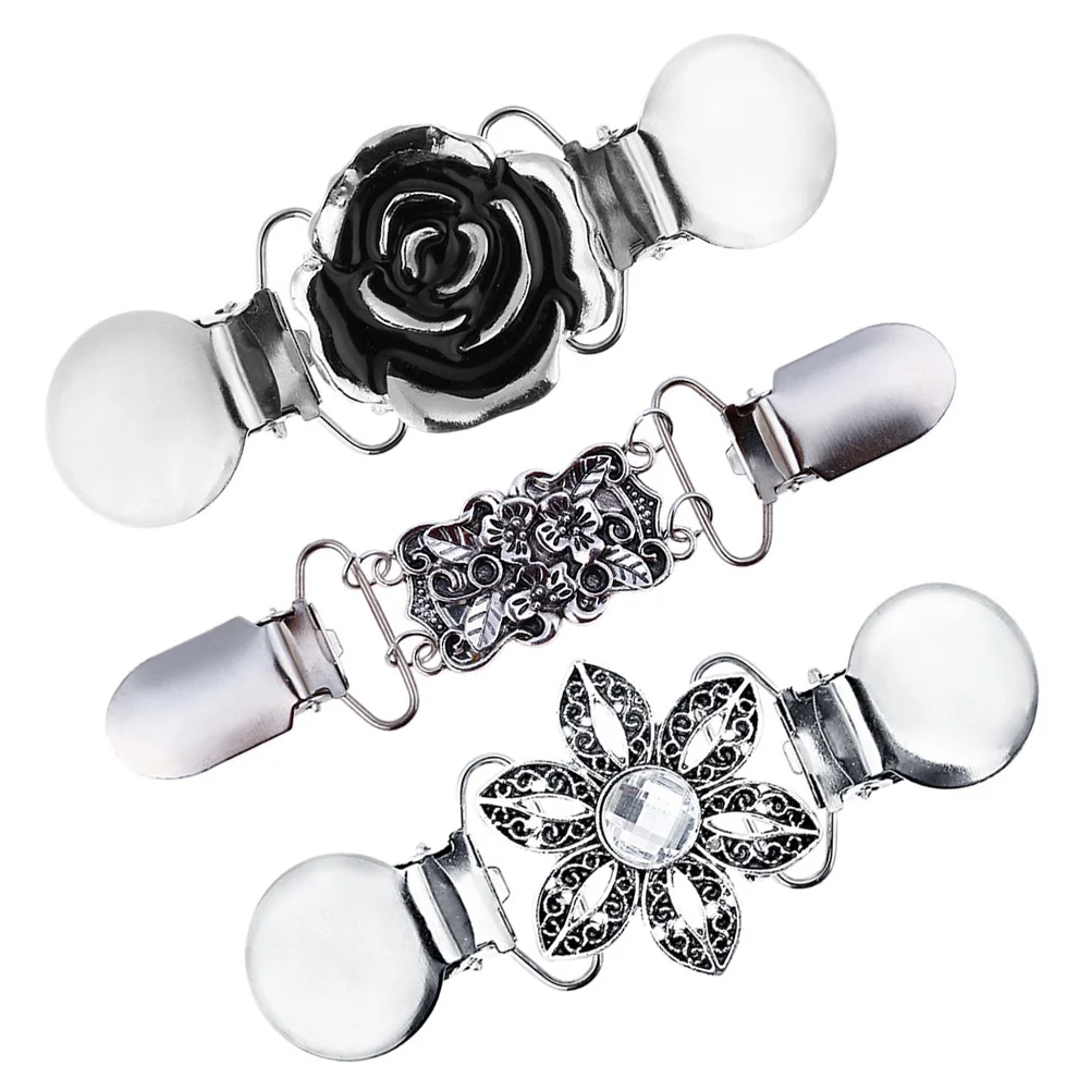 3 Pcs Cardigan Clip Collar Clips Sweater Clothes Accessory Alloy Diamond Clothing Sweaters Connection Brooches