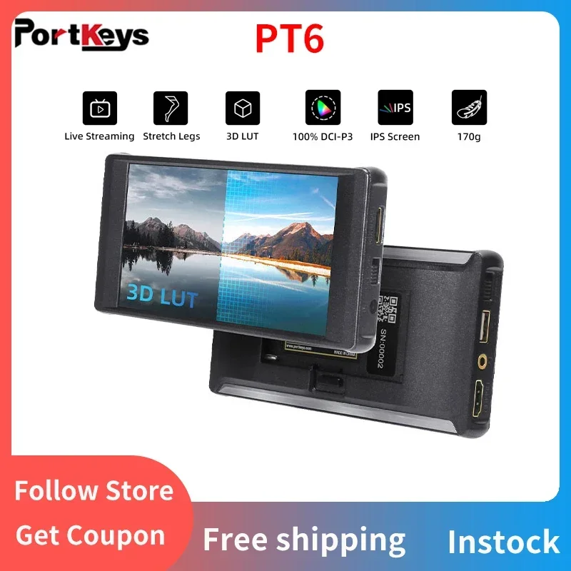 Portkeys PT6 5.2'' 4K HDMI 3D LUT IPS Touch Screen Camera Field Portable Monitor for DSLR Camera