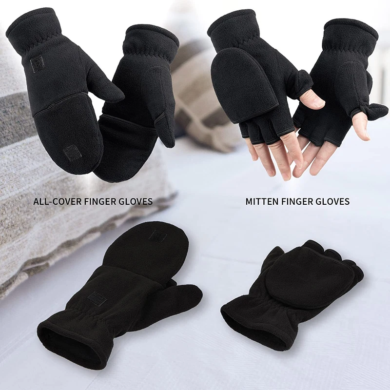 

Warm Gloves Autumn And Winter Half-finger Flip-up Takeaway Riders For Office Photography Fingerless Plus Velvet Gloves For Men