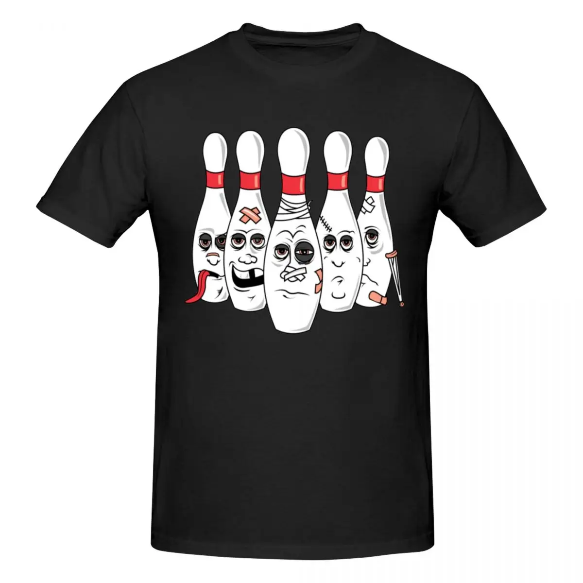 Men Cartoon Bowling Scared Bowling Fun T Shirt Streetwear Plus Size O-neck Cotton Sleeve T Shirt Homme