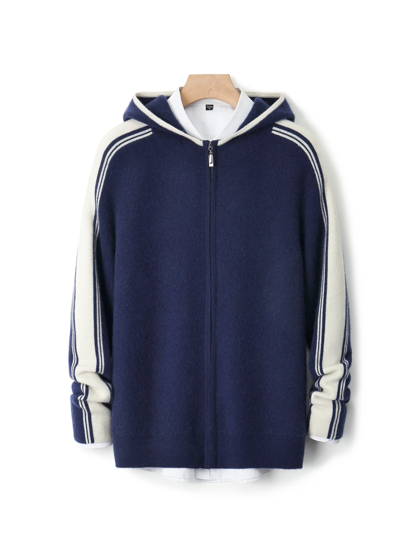 

New 100% pure wool sweater men's hooded zipper jacket thickened warm knitted sweater loose cashmere bottoming shirt